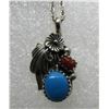 Image 2 : RB MARK TURQUOISE CORAL PENDANT NECKLACE STERLING
