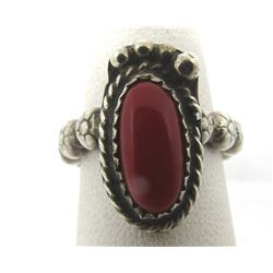 GEM OX BLOOD RED CORAL RING STERLING SILVER