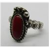 Image 2 : GEM OX BLOOD RED CORAL RING STERLING SILVER