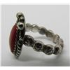 Image 3 : GEM OX BLOOD RED CORAL RING STERLING SILVER