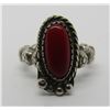 Image 4 : GEM OX BLOOD RED CORAL RING STERLING SILVER