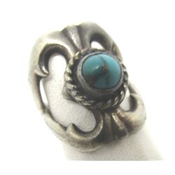 SANDCAST FOX TURQUOISE RING STERLING SILVER NAVAJO