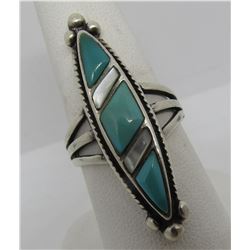 INLAY GEM TURQUOISE MOP RING STERLING SILVER
