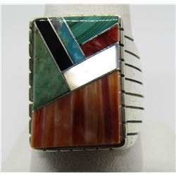JACK INLAY TURQUOISE RING STERLING SILVER NAVAJO
