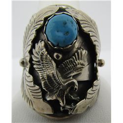 D MARK TURQUOISE RING STERLING SILVER NAVAJO