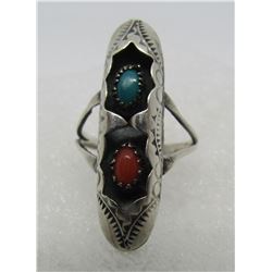 TURQUOISE CORAL SHADOWBOX RING STERLING SILVER