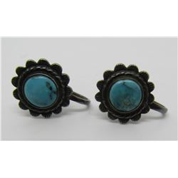 FRED HARVEY ERA TURQUOISE EARRINGS STERLING SILVER