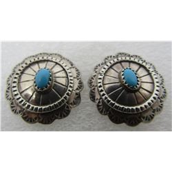 TURQUOISE CONCHO EARRINGS STERLING SILVER
