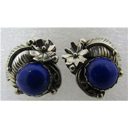 LAPIS SQUASH BLOSSOM EARRINGS STERLING SILVER