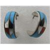 Image 1 : INLAY TURQUOISE HOOP EARRINGS STERLING SILVER