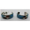 Image 2 : INLAY TURQUOISE HOOP EARRINGS STERLING SILVER