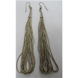 10 STRAND LIQUID SILVER EARRINGS STERLING 4" LONG
