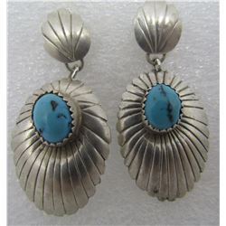 TURQUOISE CONCHO EARRINGS STERLING SILVER