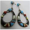 Image 3 : FAB GEM INLAY ZUNI EARRINGS STERLING SILVER