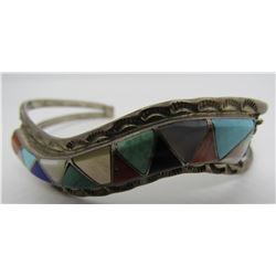 SEOUTEWA ZUNI CUFF BRACELET STERLING SILVER INLAY