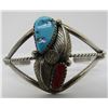 Image 1 : TURQUOISE CORAL CUFF BRACELET STERLING SILVER