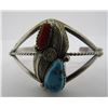 Image 2 : TURQUOISE CORAL CUFF BRACELET STERLING SILVER