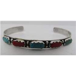 CHEAMA TURQUOISE CORAL CUFF BRACELET STERLING SILV
