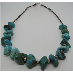 GEM TURQUOISE HEISHI STERLING SILVER BEAD NECKLACE