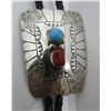 Image 2 : TURQUOISE CORAL BOLO TIE NECKLACE STERLING SILVER