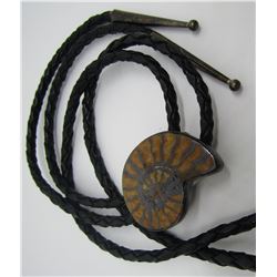 FOSSILIZED SHELL BOLO TIE NECKLACE STERLING SILVER