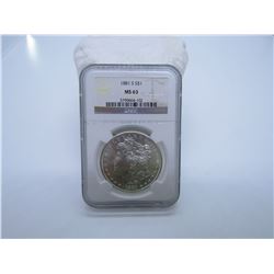 1881 S MORGAN SILVER DOLLAR NGC MS 63