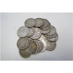 20 SILVER WALKING LIBERTY HALF DOLLAR COINS