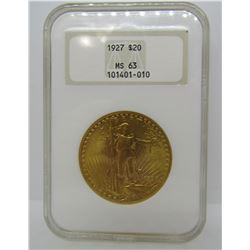 1927 MS 63 SAINT GAUDENS $20 GOLD COIN NGC