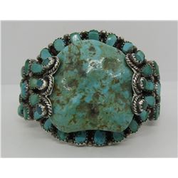 PETIT POINT TURQUOISE CUFF BRACELET STERLING SILVE