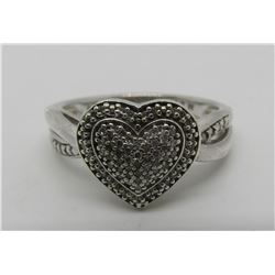 66 DIAMOND RING STERLING SILVER HEART CLUSTER