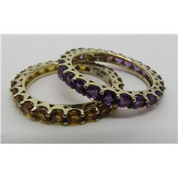 2 ETERNITY BAND RINGS AMETHYST & CITRINE STERLING