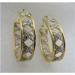 DIAMOND HOOP EARRINGS STERLING SILVER BRASS