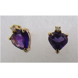AMETHYST DIAMOND EARRINGS 14K GOLD FEBRUARY BIRTHS