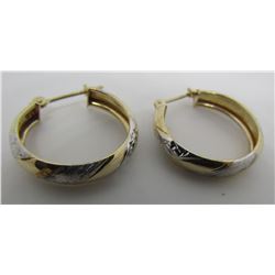 HOOP EARRINGS WHITE & YELLOW 10KT GOLD DIAMOND CUT
