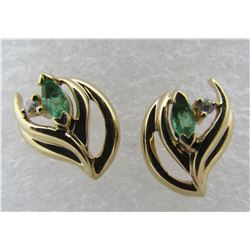 EMERALD DIAMOND EARRINGS 14K GOLD MAY BIRTHSTONE