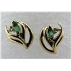 Image 3 : EMERALD DIAMOND EARRINGS 14K GOLD MAY BIRTHSTONE