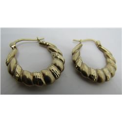 DIAMOND CUT SHRIMP HOOP EARRINGS 10K GOLD