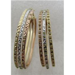 TRIPLE HOOP EARRINGS 14K GOLD TRICOLOR ROSE WHITE