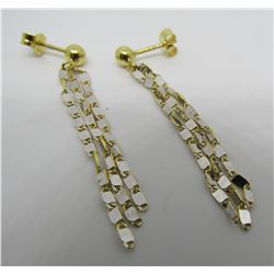 CHANDELIER EARRINGS 14K GOLD DANGLE WHITE & YELLOW