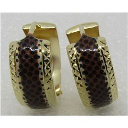 PANTHER ENAMEL HOOP EARRINGS 14K GOLD DIAMOND CUT