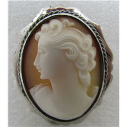 CAMEO PIN PENDANT BROOCH STERLING SILVER &10K GOLD