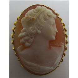 CAMEO PIN PENDANT BROOCH 14K GOLD CARVED SHELL 8GR