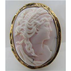 ANTIQUE ANGEL SKIN CAMEO PIN 10K GOLD BROOCH