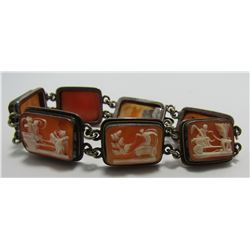 7 CARVED SHELL CAMEO BRACELET 800 STERLING SILVER