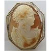 Image 1 : HUGE ANTIQUE FILIGREE CAMEO PIN PENDANT 10K GOLD
