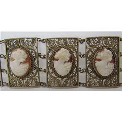 FILIGREE 3 CAMEO BRACELET GOLD ON STERLING SILVER