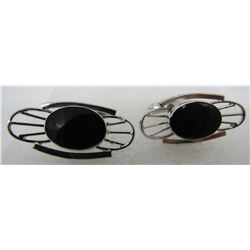 ONYX CUFFLINKS STERLING SILVER SWIVEL LINKS