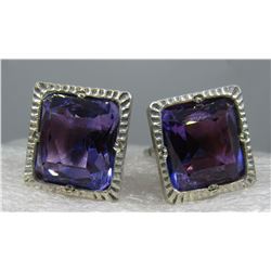 AMETHYST CUFFLINKS STERLING SILVER MIDCENTURY