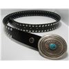 Image 1 : SIGNED STERLING CONCHO BUCKLE STUDDED LEATHER BELT