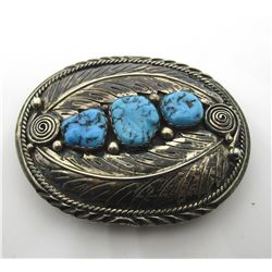SIGNED LEE THOMPSON STERLING BELT BUCKLE TURQUOISE